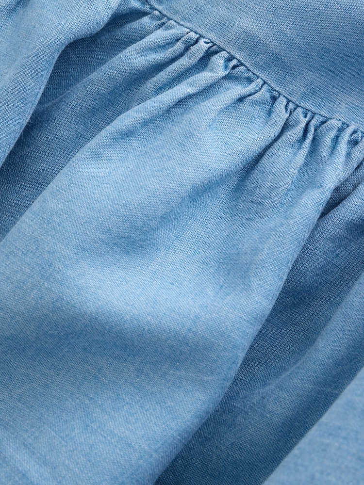 Mid Blue Denim Strappy Tiered Mini Dress - Image 6 of 6