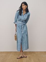 Bleach Blue Belted Midi Denim Shirt Dress - Image 1 of 4