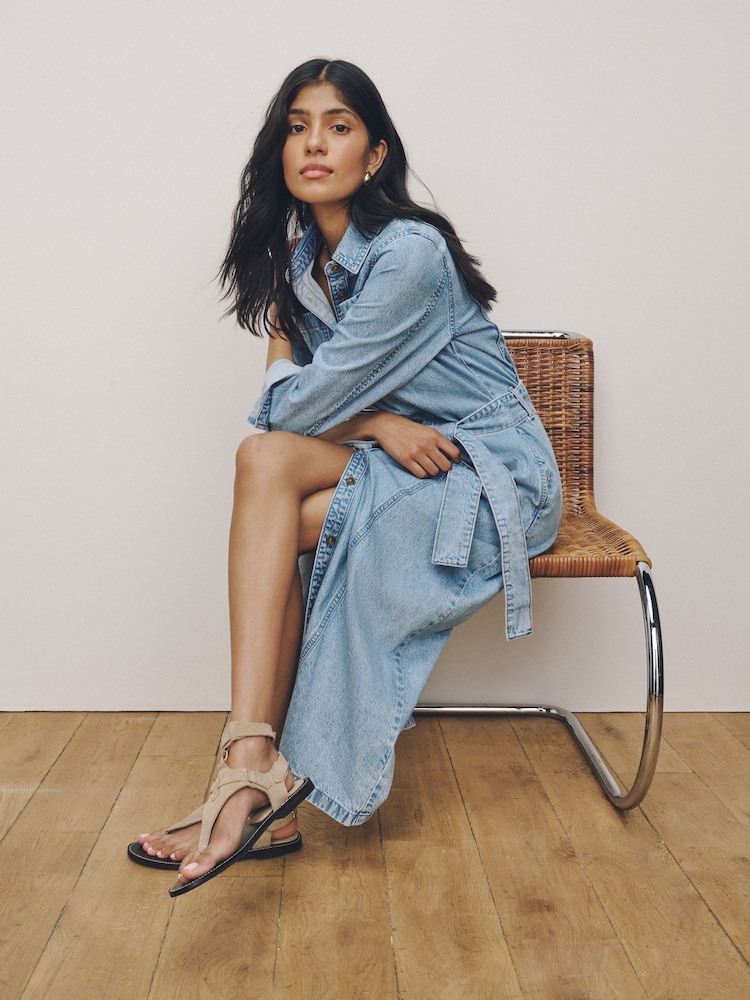 Bleach Blue Belted Midi Denim Shirt Dress - Image 2 of 4