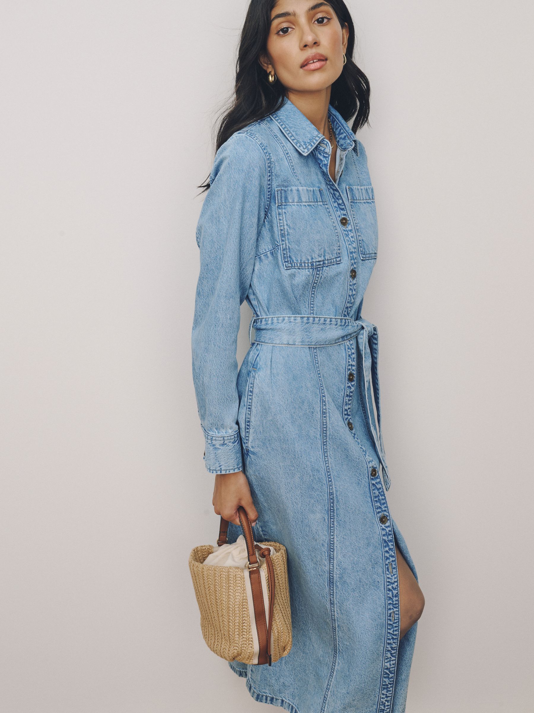 Buy Bleach Blue Belted Midi Denim Shirt Dress from Next USA