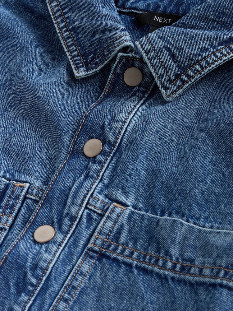 Mid Blue Short Sleeve Utility Denim Dress - Image 2 of 3