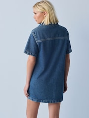 Mid Blue Short Sleeve Utility Denim Mini Dress - Image 4 of 8