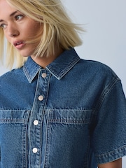 Mid Blue Short Sleeve Utility Denim Mini Dress - Image 5 of 8