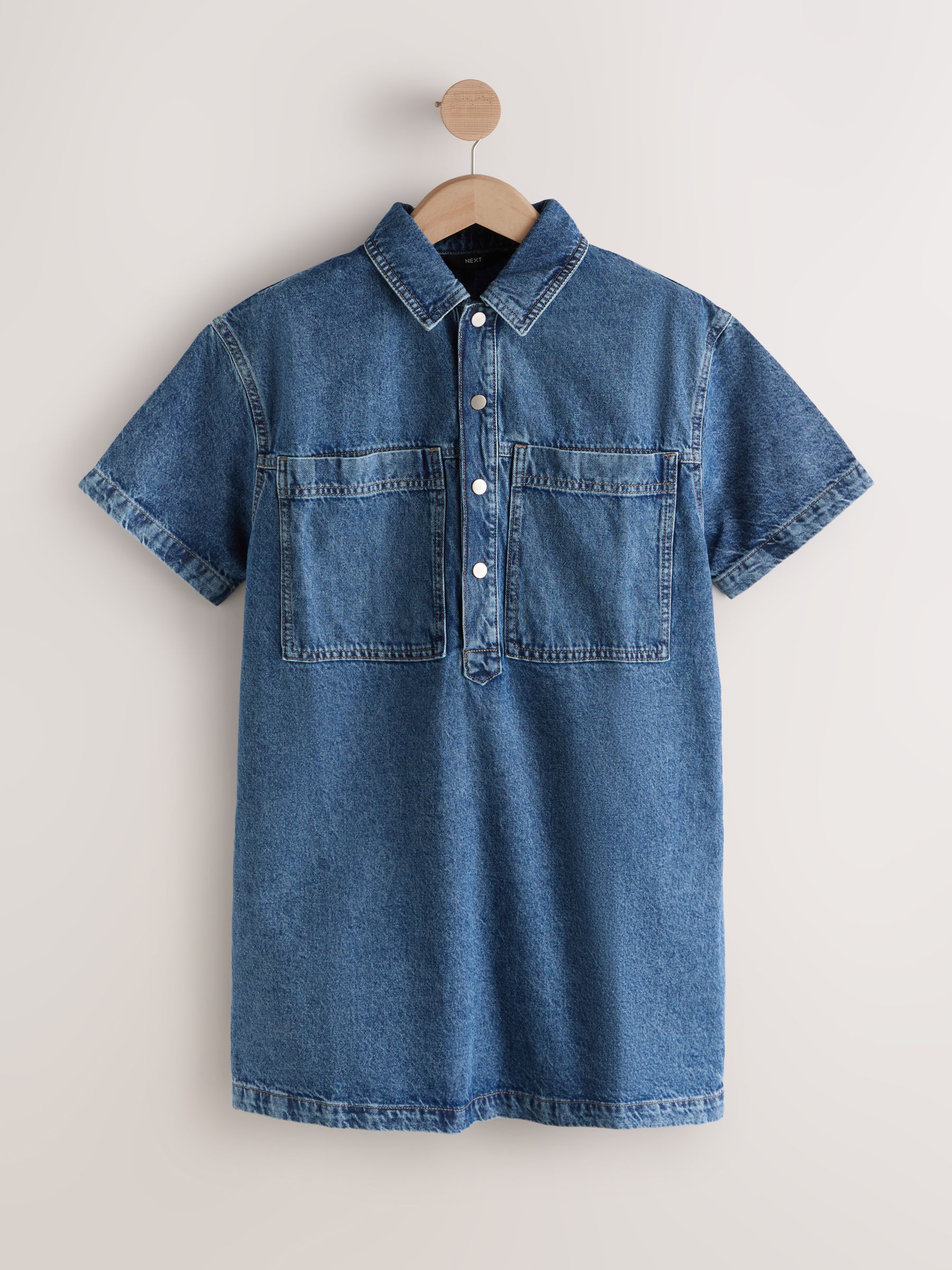 Buy Mid Blue Short Sleeve Utility Denim Mini Dress from Next USA