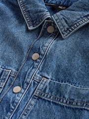 Mid Blue Short Sleeve Utility Denim Mini Dress - Image 7 of 8