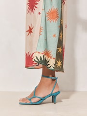 Teal Blue Forever Comfort Leather Strappy Heeled Sandals - Image 1 of 3