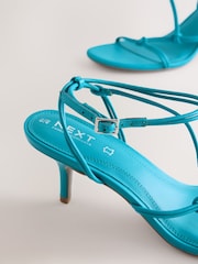 Teal Blue Forever Comfort Leather Strappy Heeled Sandals - Image 8 of 8