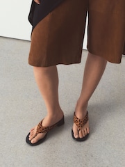 Leopard Print Forever Comfort® Leather Toe Post Block Heels - Image 1 of 5