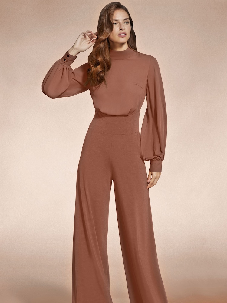 Hot Squash Wideleg Brown Jumpsuit with Blouson Sleeve - Image 2 of 5