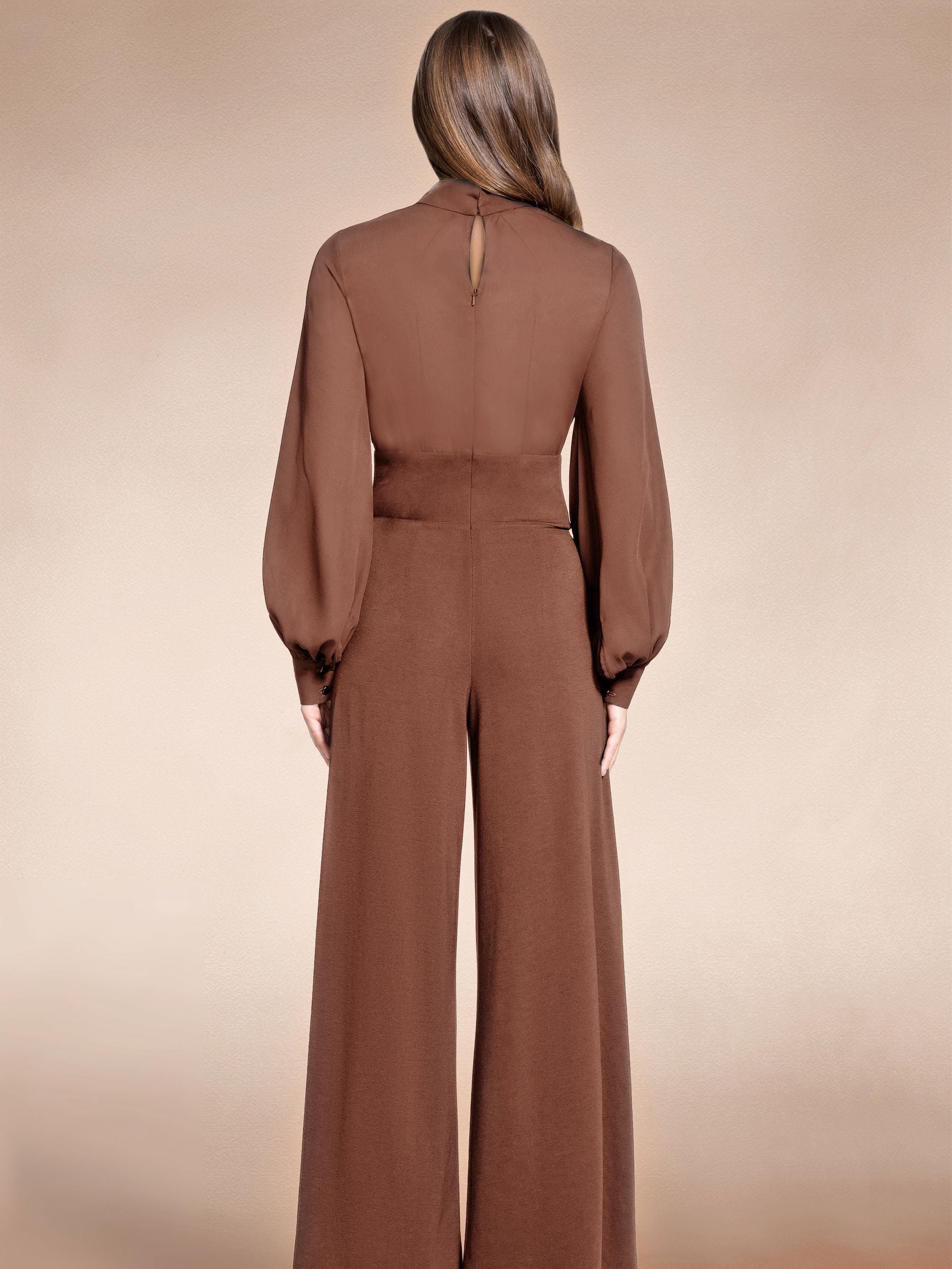 Buy Hot Squash Brown Wide Leg Jumpsuit With Blouson Sleeve from