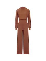Hot Squash Wideleg Brown Jumpsuit with Blouson Sleeve - Image 5 of 5