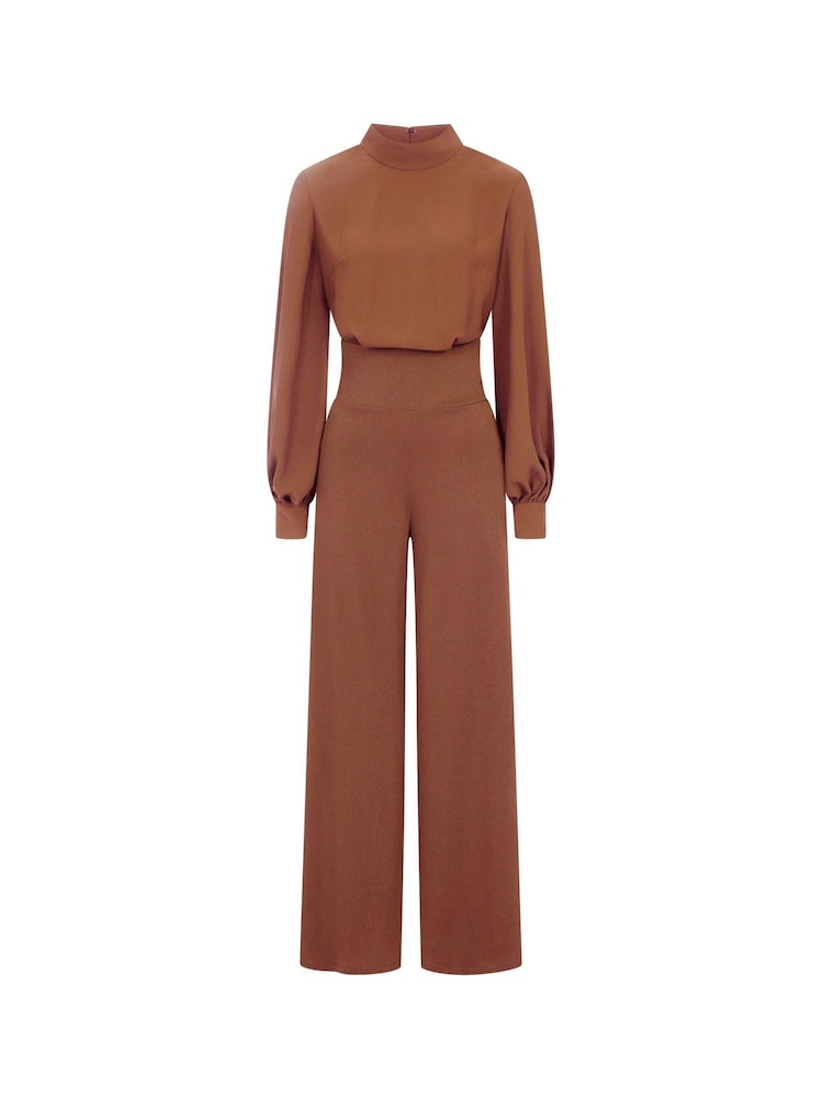 Hot Squash Wideleg Brown Jumpsuit with Blouson Sleeve - Image 5 of 5