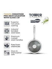 Tower Graphite Cerastone Pro 20cm Saucepan with Glass Lid - Image 2 of 11