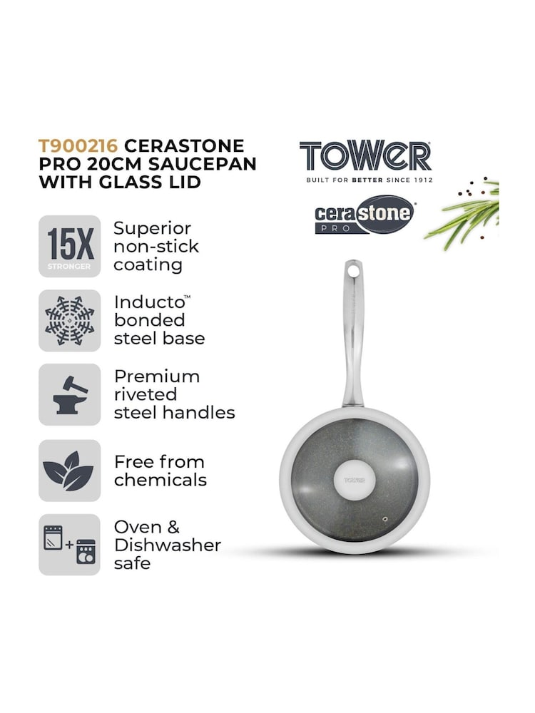 Tower Graphite Cerastone Pro 20cm Saucepan with Glass Lid - Image 2 of 11