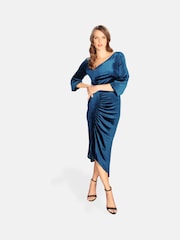 Hot Squash Blue Velvet Ruched Party Dress - Image 1 of 4