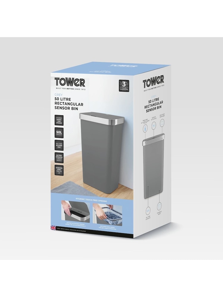 Tower Grey 50L Rectangular Sensor Bin - Image 8 of 8