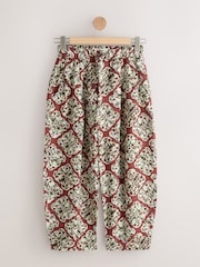 צבע אדום/ירוק עם הדפס אריחים - מכנסיים בגזרת חבית בשילוב פשתן - תמונה 5 מתוך 5