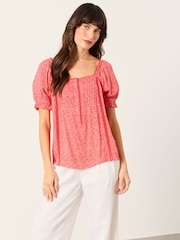 FatFace Jorden Red Coral Texture Blouse - Image 1 of 4
