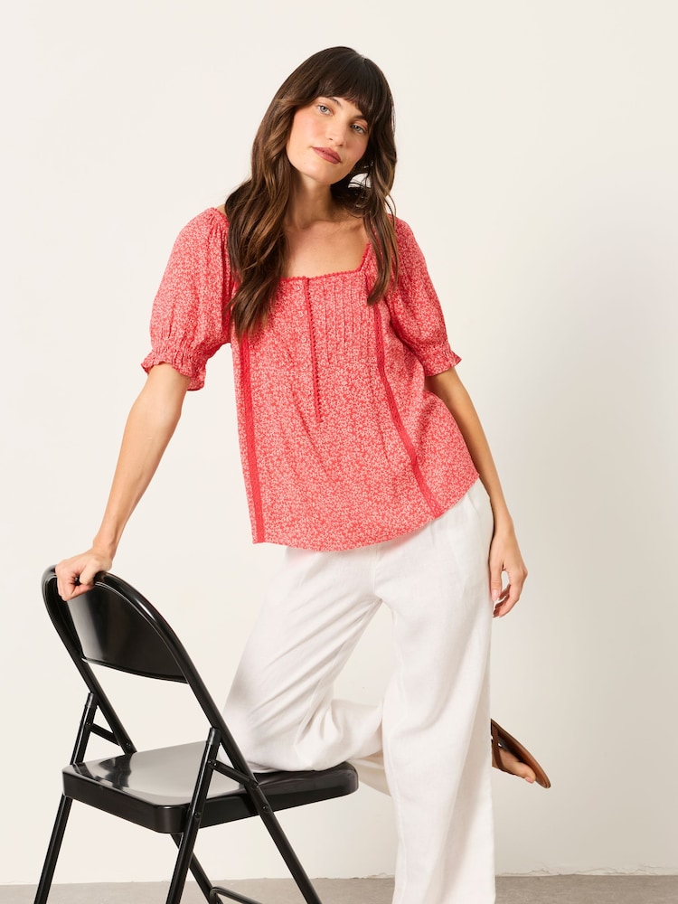 FatFace Jorden Red Coral Texture Blouse - Image 4 of 4