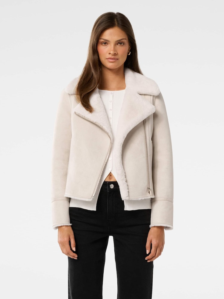Forever New Cream Penny Faux Fur Aviator Jacket - Image 1 of 5