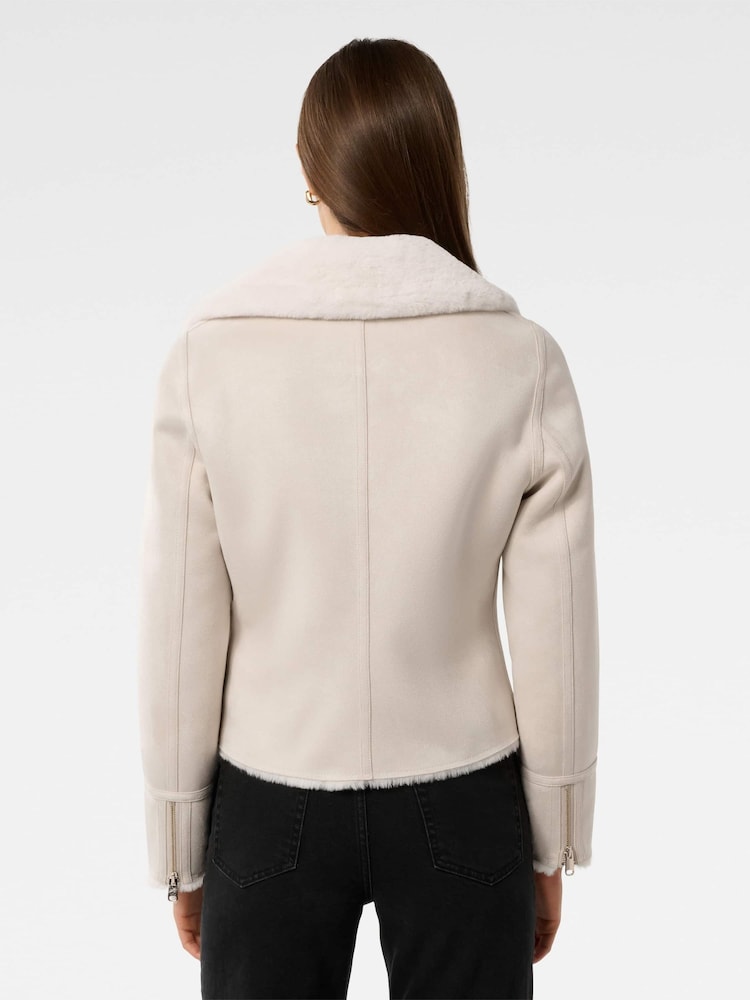 Forever New Cream Penny Faux Fur Aviator Jacket - Image 2 of 5