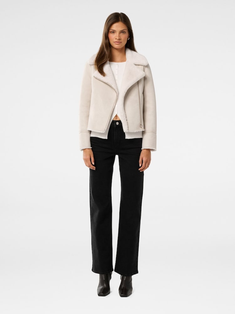 Forever New Cream Penny Faux Fur Aviator Jacket - Image 5 of 5