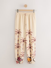 Neutral Palm Print Linen Blend Balloon Leg Trousers - Image 7 of 9