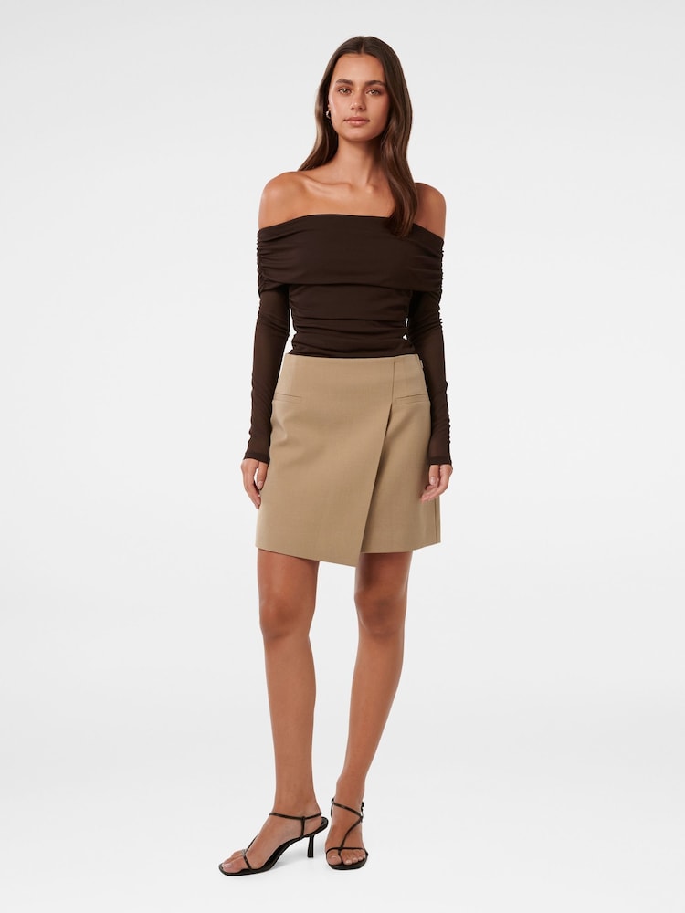 Forever New Brown Kaia Ruched Mesh Bardot Top - Image 5 of 5 Forever New Brown Kaia Ruched Mesh Bardot Top - Image 5 of 5