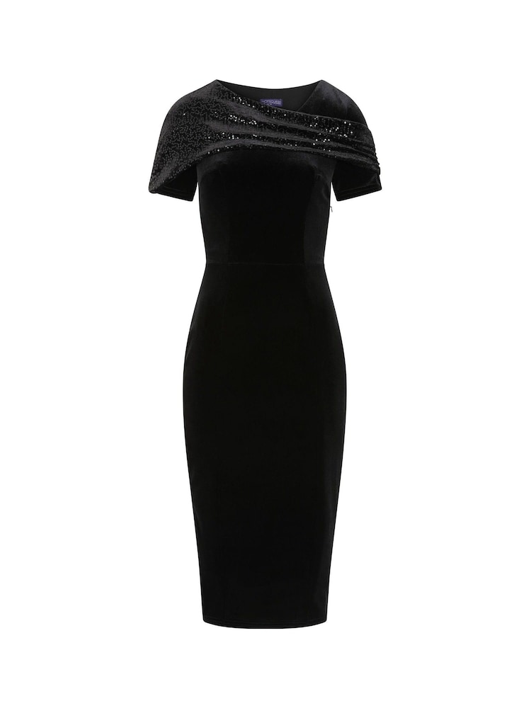 Hot Squash Cape Bodycon Sequin Velvet Black Dress - Image 7 of 7 Hot Squash Cape Bodycon Sequin Velvet Black Dress - Image 7 of 7
