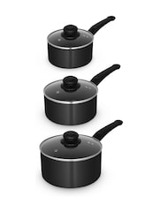 Swan Black Townhouse 3 Piece Saucepan Set - Image 1 of 9