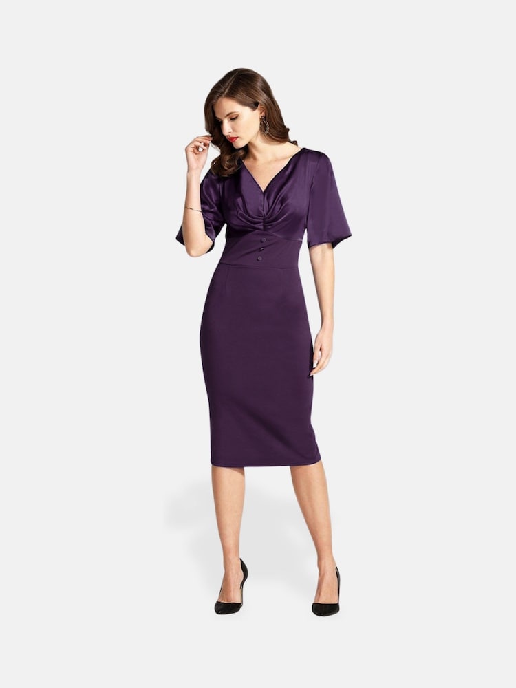 Hot Squash Purple Short Sleeve Cocktail Dress - Image 1 of 3