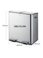 Tower Stainless Steel 40L Recycling Pedal Bin 2 x 20L - Image 6 of 8