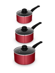 Swan Red Townhouse 3 Piece Saucepan Set - Image 1 of 9