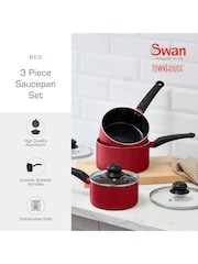 Swan Red Townhouse 3 Piece Saucepan Set - Image 2 of 9