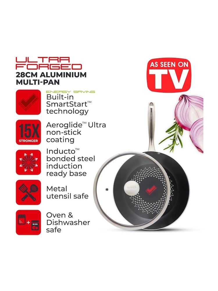 Tower Black Smart Start Ultra Forged 28cm Multi-Pan with Lid - Image 2 of 12 Tower Black Smart Start Ultra Forged 28cm Multi-Pan with Lid - Image 2 of 12