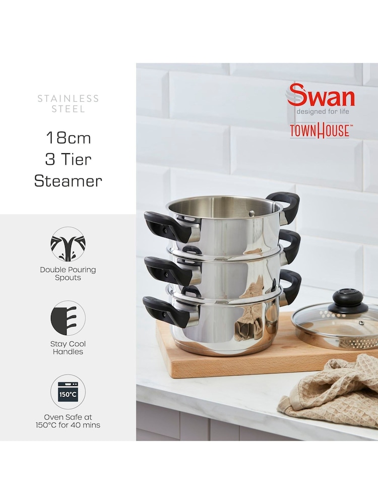 Swan Stainless Steel 3 Tier Steamer 18cm - Image 2 of 9