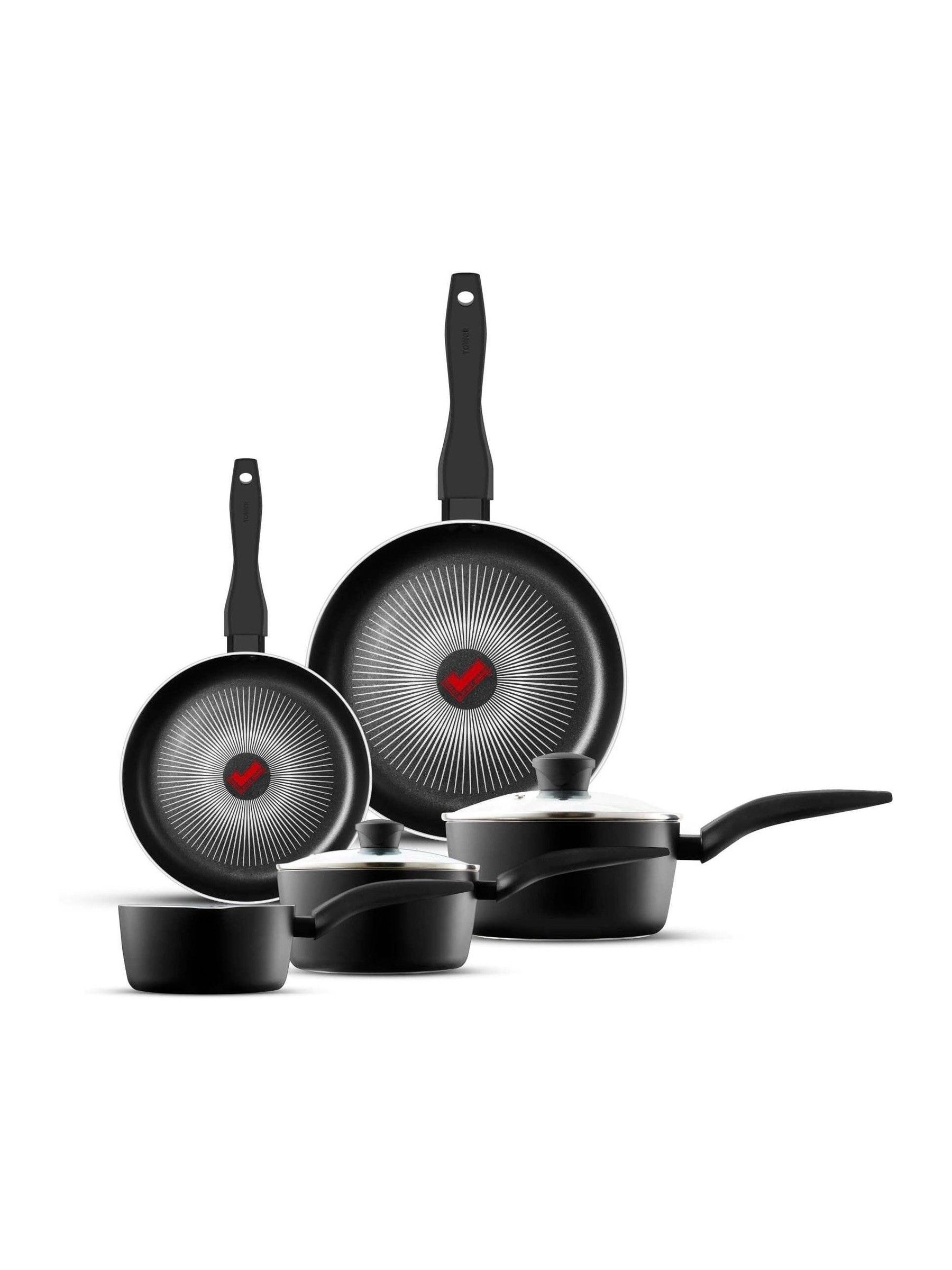 Tower T700314 SmartStart Gourmet 5 Piece Cookware Set with Easy Clean Aeroglide Non-Stick Coating, Oven Safe, Long Lasting, PFOA Free, Black - Image 8