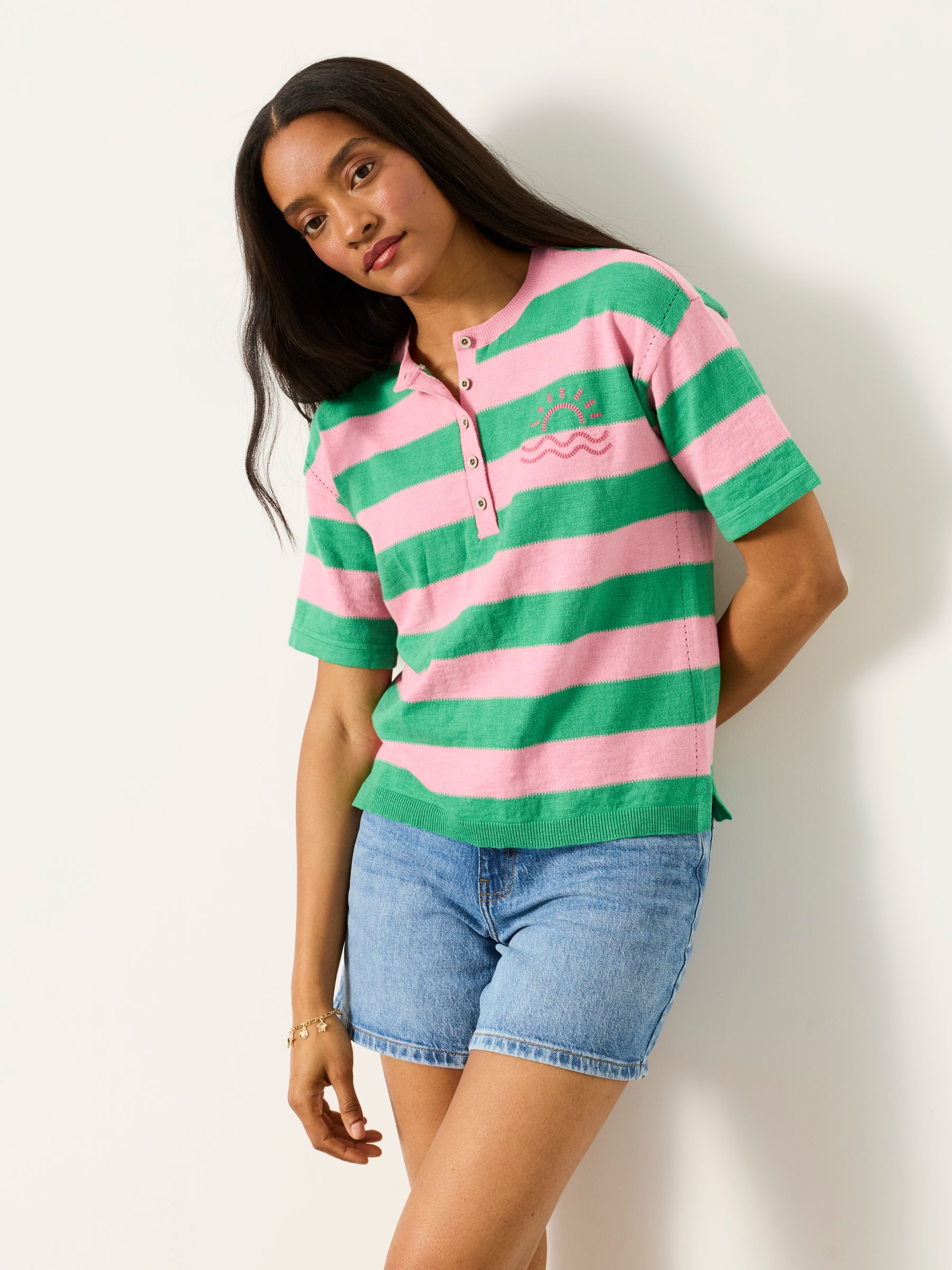 Fat Face Women's Knitted Top - Pink - Cotton Blend