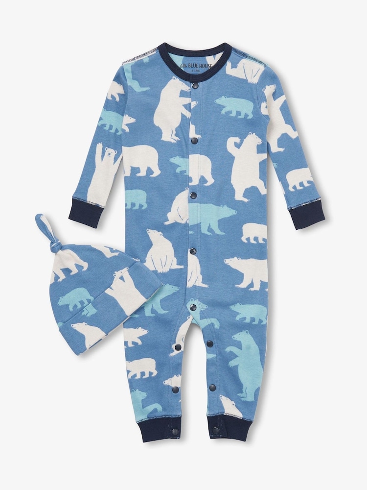 Blue Polar Bears Baby Coverall & Hat - Image 1 of 2 Blue Polar Bears Baby Coverall & Hat - Image 1 of 2