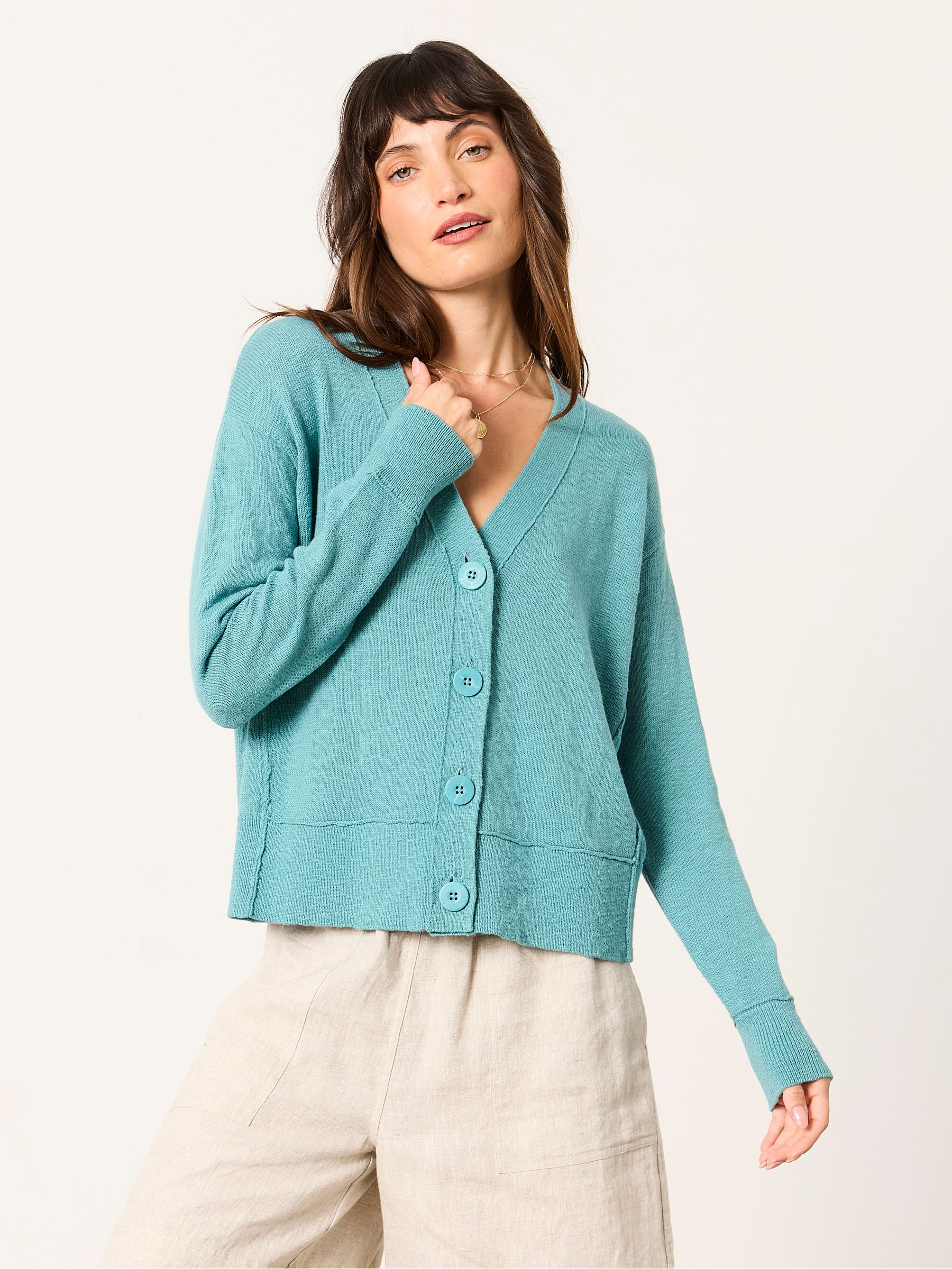 Fatface Suzie Teal Blue Knitted Cardigan