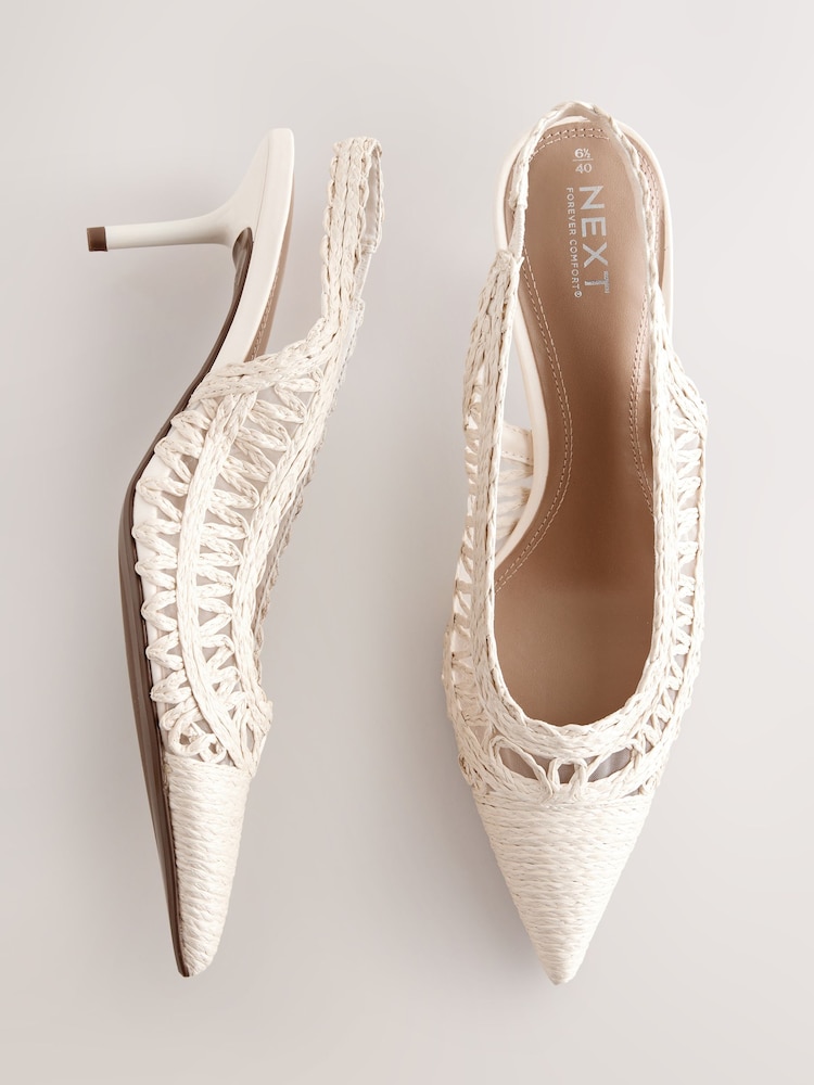 White Standard/Wide Fit Forever Comfort Raffia Point Toe Slingback Heels - Image 1 of 5