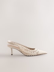White Standard/Wide Fit Forever Comfort Raffia Point Toe Slingback Heels - Image 2 of 5