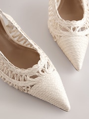 White Standard/Wide Fit Forever Comfort Raffia Point Toe Slingback Heels - Image 4 of 5