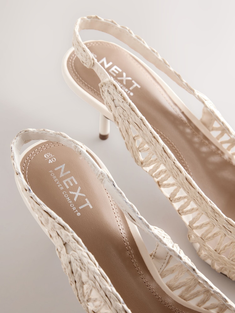 White Standard/Wide Fit Forever Comfort Raffia Point Toe Slingback Heels - Image 5 of 5