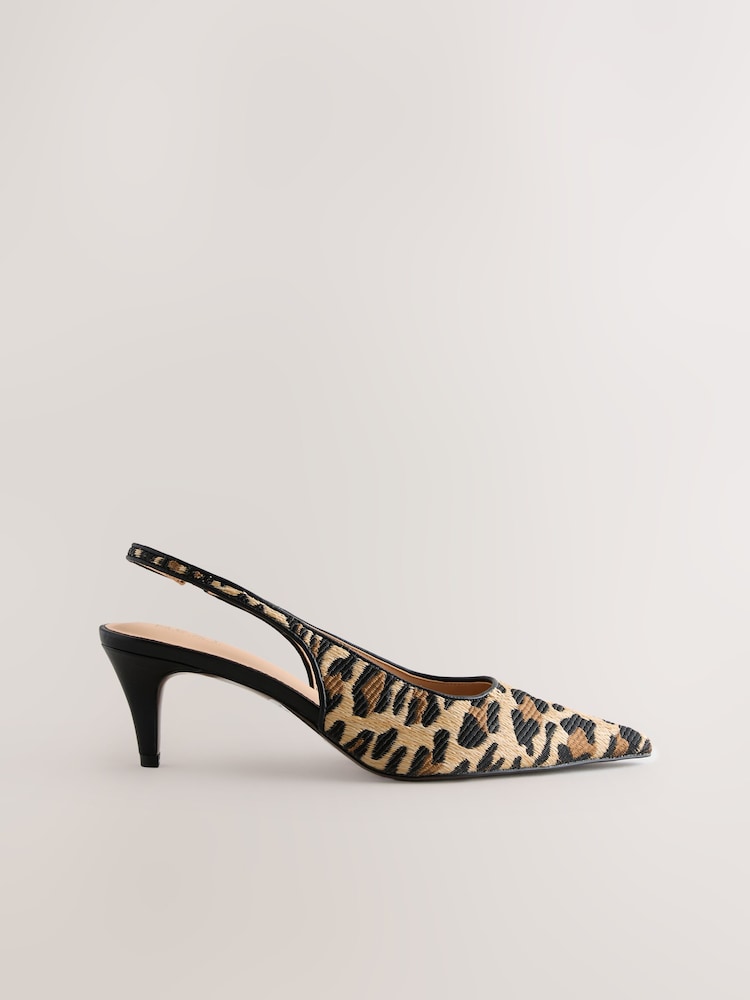 Leopard Standard/Wide Fit Forever Comfort Raffia Point Toe Slingback Heels - Image 1 of 5