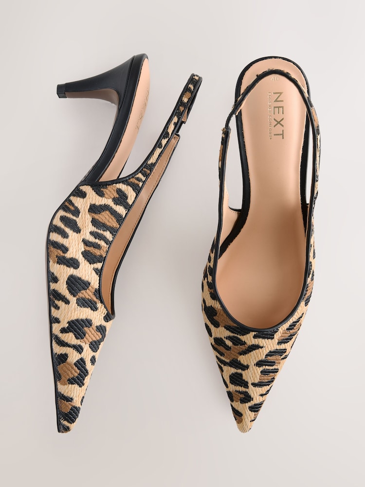 Leopard Standard/Wide Fit Forever Comfort Raffia Point Toe Slingback Heels - Image 2 of 5