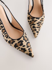 Leopard Standard/Wide Fit Forever Comfort Raffia Point Toe Slingback Heels - Image 4 of 5