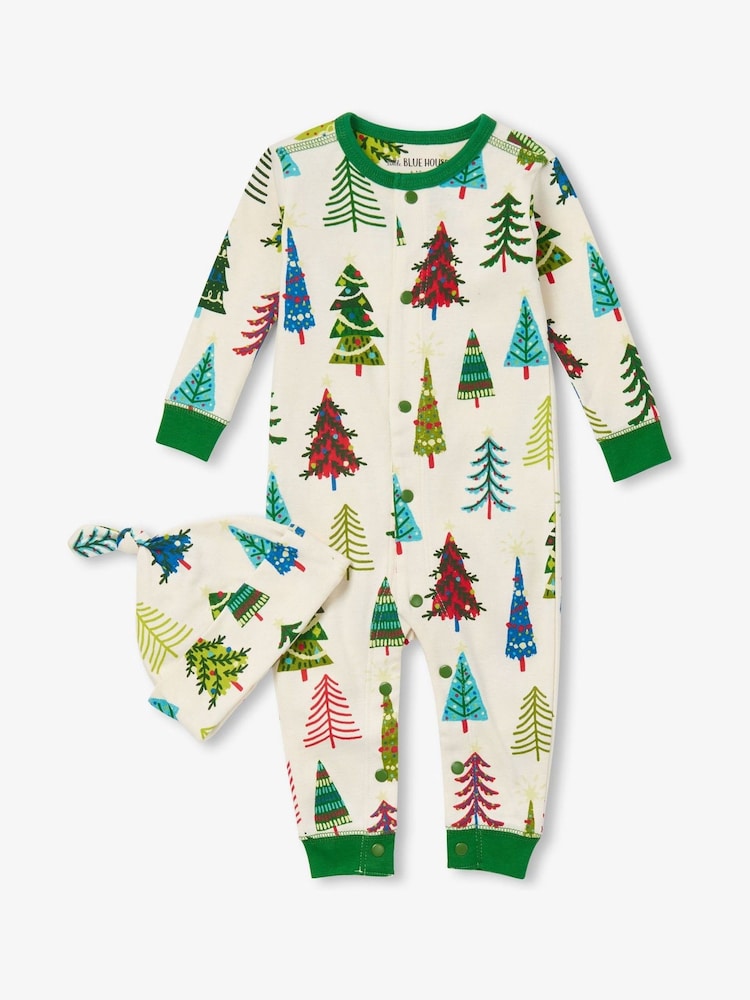 Hatley Natural Christmas Trees Baby Coverall & Hat - Image 1 of 2 Hatley Natural Christmas Trees Baby Coverall & Hat - Image 1 of 2