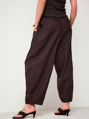 Chocolate Brown Balloon Leg Linen Cotton Blend Trousers - Image 3 of 7