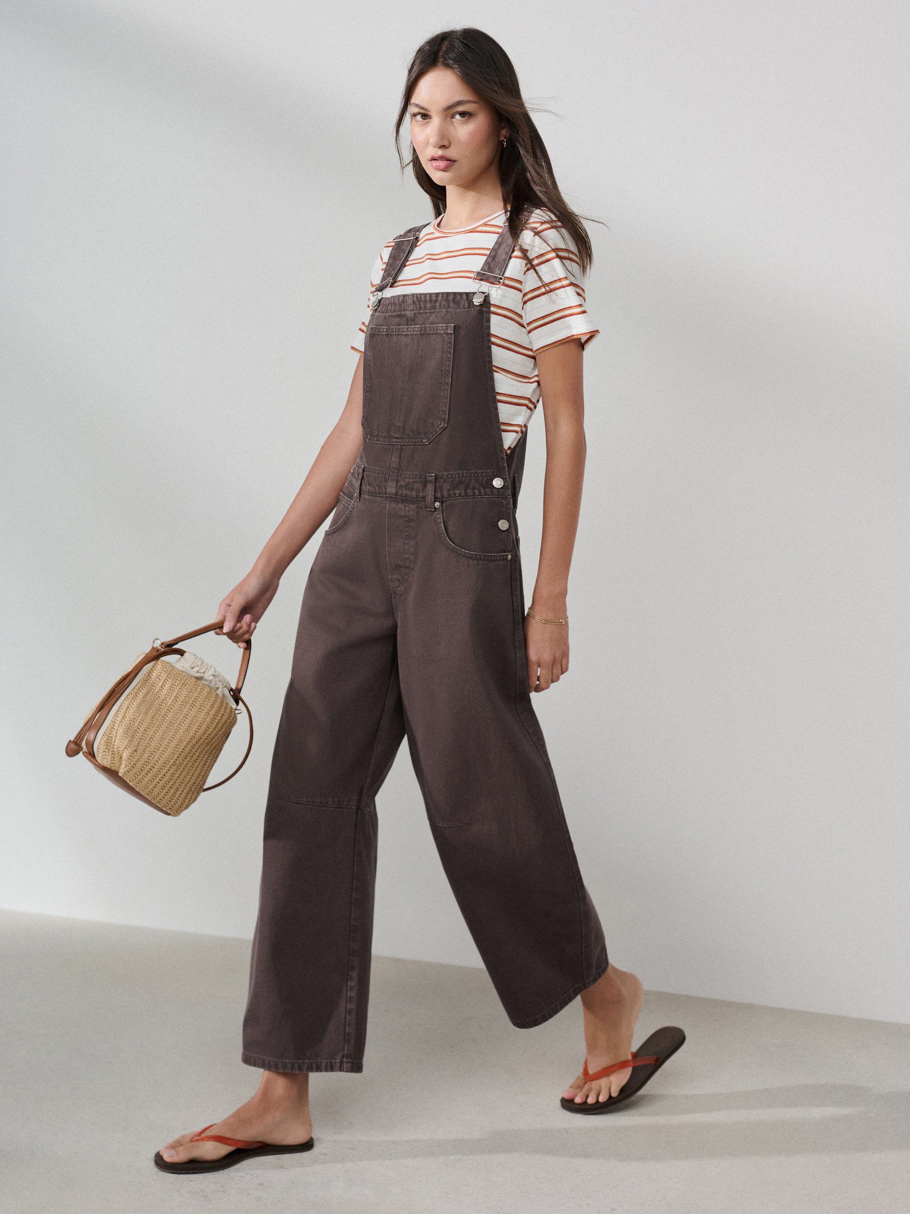 Buy Chocolate Brown Denim Barrel Dungaree Jumpsuit from Next USA